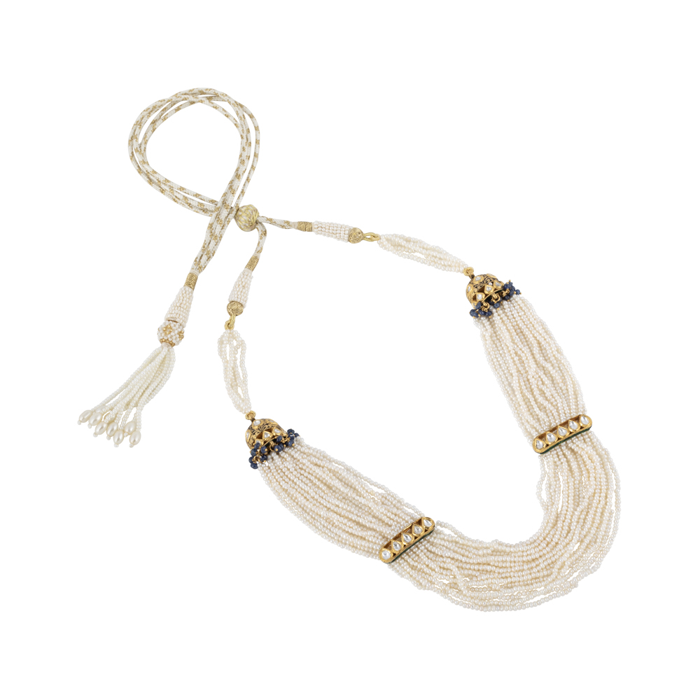 Multi-Strand Pearl Necklace with Polki & Jhumki Accents